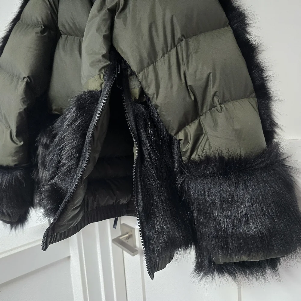 Nike Sacai Edition Down NGR Faux Gur Puffer Parka in Olive Green - Picture 7 of 14
